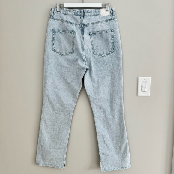 ZARA RIPPED HIGH WAIST STRAIGHT LEG JEANS Light Blue 40 / US 8 - Picture 10 of 15